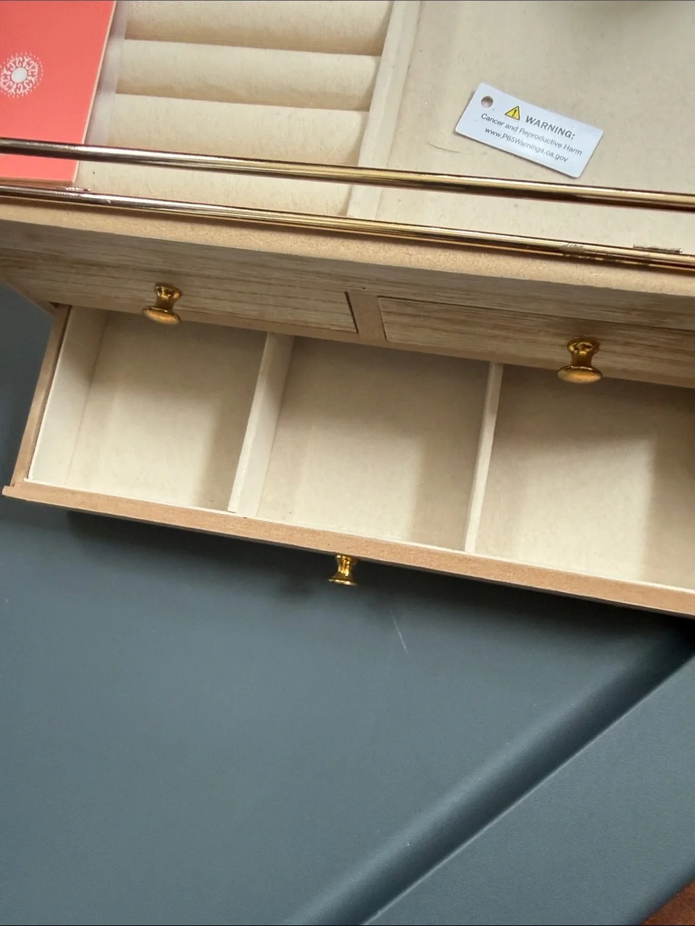 Gold Jewelry Organizer Box with Earring & Ring Storage